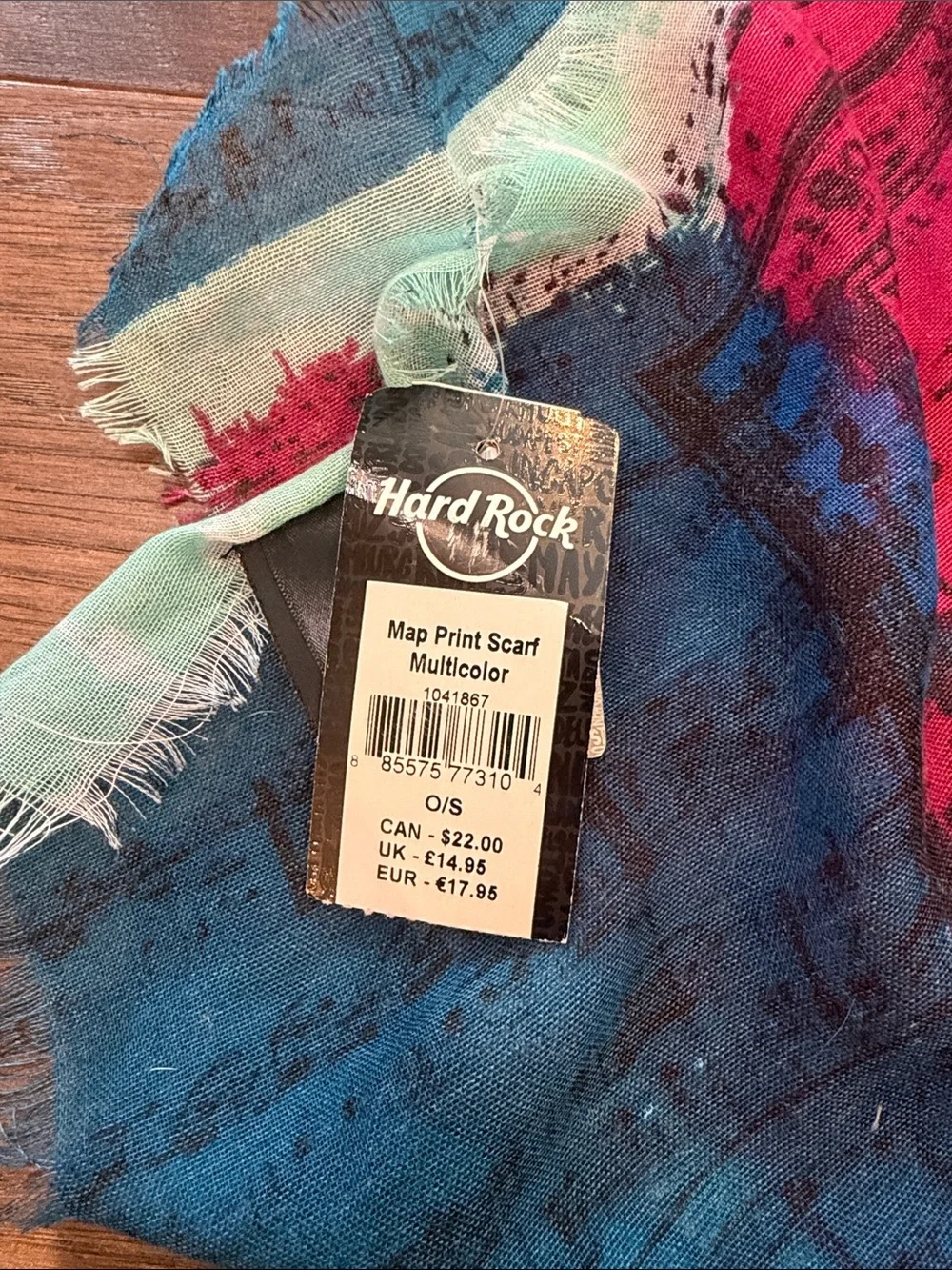 Hard Rock Map Print Scarf With Fringe In Multicolor Hues NWT - C61-033